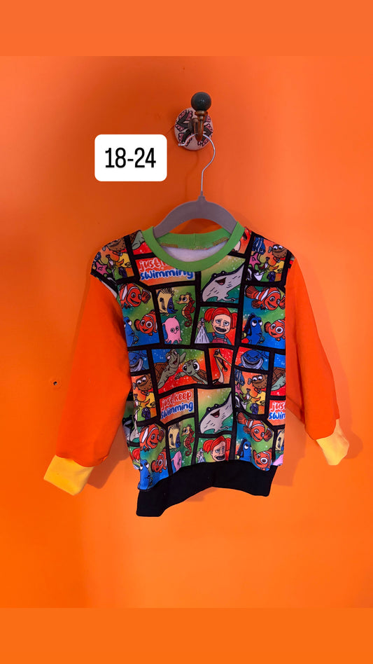 18-24 Missing Fish Patches Squish Body Vintage Sweater